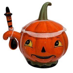 Johanna Parker Halloween Pumpkin Covered Candy Bowl With Spoon NEW